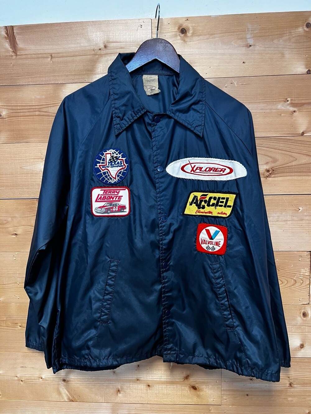 Vintage 70s Wolf NASCAR Racing Patched Coaches Jacket Terry Labonte Valvoline